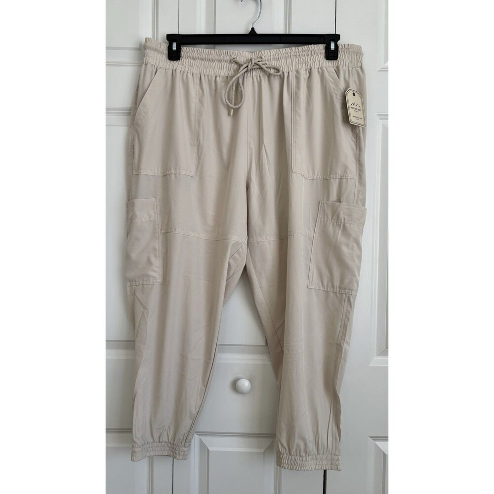 MOUNTAIN RIDGE WOMEN'S PANTS POCKETS CARGO JOGGERS LIGTHWEIGHT KHAKI SIZE 2X